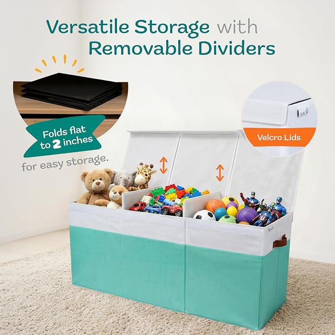 SoftOwl Extra Large Toy Storage Organizer with Lid - Sturdy, Collapsible Toy Chest Storage Box Design - Toys Bin with Dividers for Kids, Nursery, Bedroom, Playroom 37"x16"x14" - Image 5