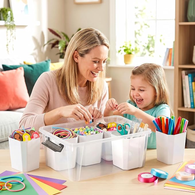 Citylife 17QT Craft Organizers and Storage bins with Lids, Marker Organizer | Clear Plastic, Art Supply Organizer for Markers, Crayons and Crafts, 6 Detachable Inserts, Versatile Stackable, No Assembly - Image 2