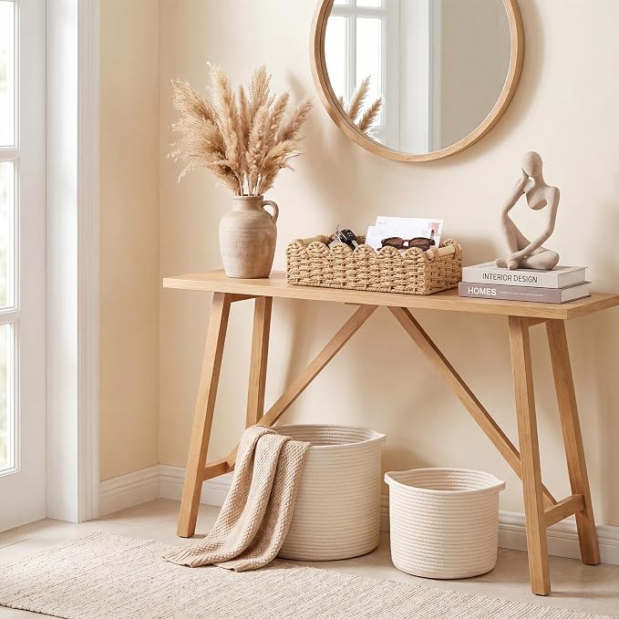 StorageWorks Toilet Paper Storage Basket, Toilet Basket with Wooden Handles | Scalloped Wicker Basket for Living Room, Decorative Scalloped Baskets for Storage, Wicker Baskets for Organizing and Decor - Image 9