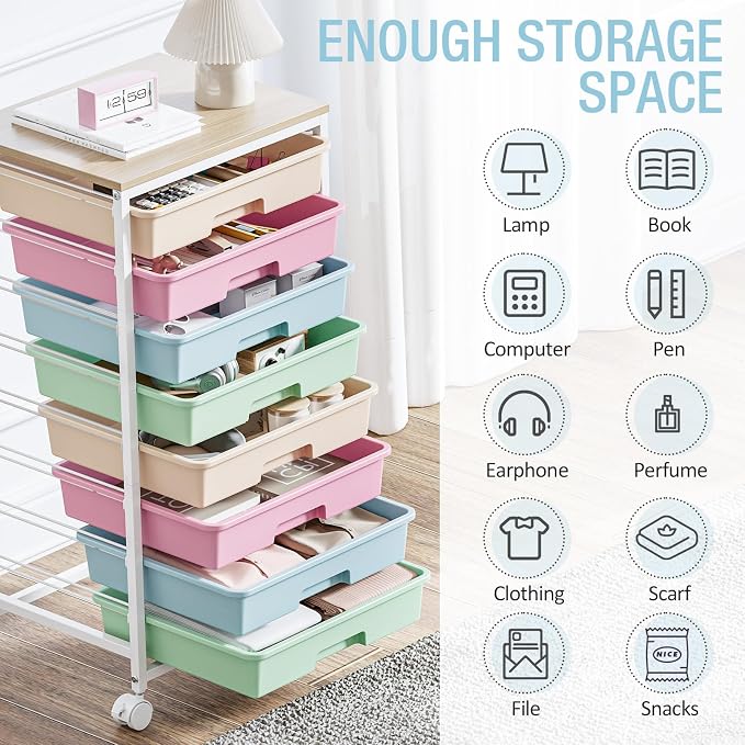 Rolling Storage Cart, Rainbow Cart with 8 Drawers and Wooden Tabletop, Teacher Organization for Classroom, Art Cart for Classroom,Office,Bedroom,Rainbow | Teacher Organization for Classroom, Art Cart for Office,Bedroom,Craft Room - Image 8