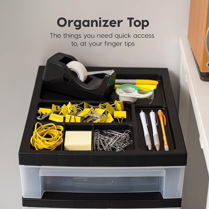 IRIS USA 4-Drawer Rolling Storage Cart, Black/Clear | Keep classroom supplies, teacher essentials, craft materials, and learning tools organized with easy-access drawers. - Image 5