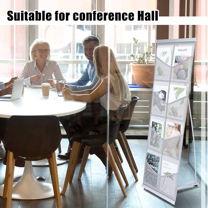 Outus Mesh Literature Brochure Holder with 8 Pocket Portable Magazine Display Roll Up Magazine Rack Lightweight Floor Standing Catalog Office Brochure Display Stand for Business Trade Shows - Image 6