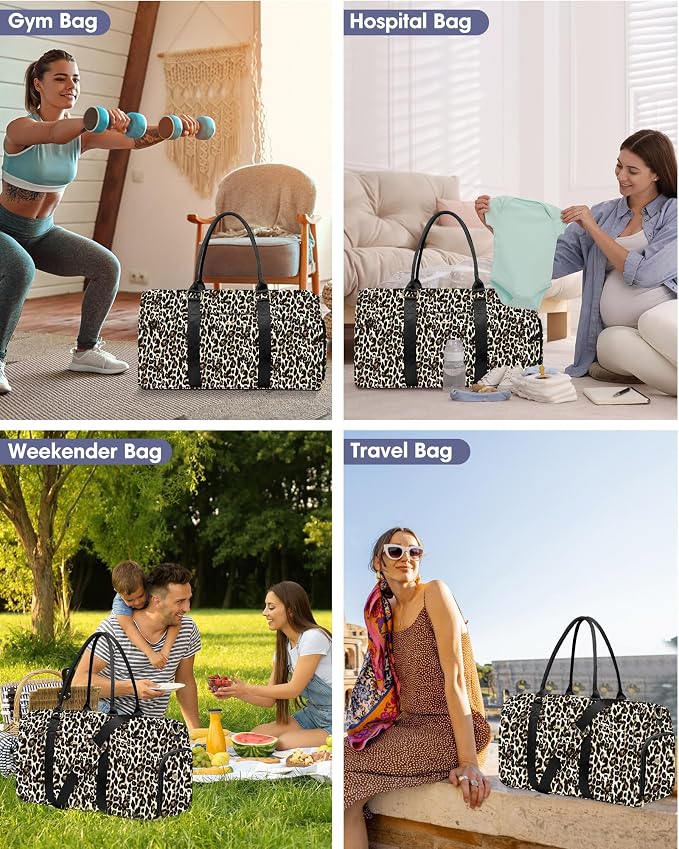 Women Weekender Travel Duffle Bag: Travel Duffel Overnight Bags with Shoe Compartment Large Carry on Tote with Toiletry Bag Weekend Traveling Yoga Gym Hospital Bag for Women with Wet Pocket Cheetah - Image 4