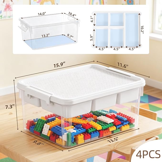 Citylife 17QT 4-Pack Plastic Craft Storage Box Buildable Lid Removable Tray | Plastic Craft Organizers and Storage with Build-On Lid for Beads, Tools, Sewing Supplies, Deep Base, Secure Clasp, kids Toy - Image 2