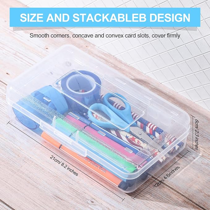 Fainne 24 Pack Clear Plastic Pencil Box,Transparent | Stackable Organizer for School Supplies, Large Case for Crayons Markers, Snap-lid Keeps Stationery Secure, Bulk Set - Image 2