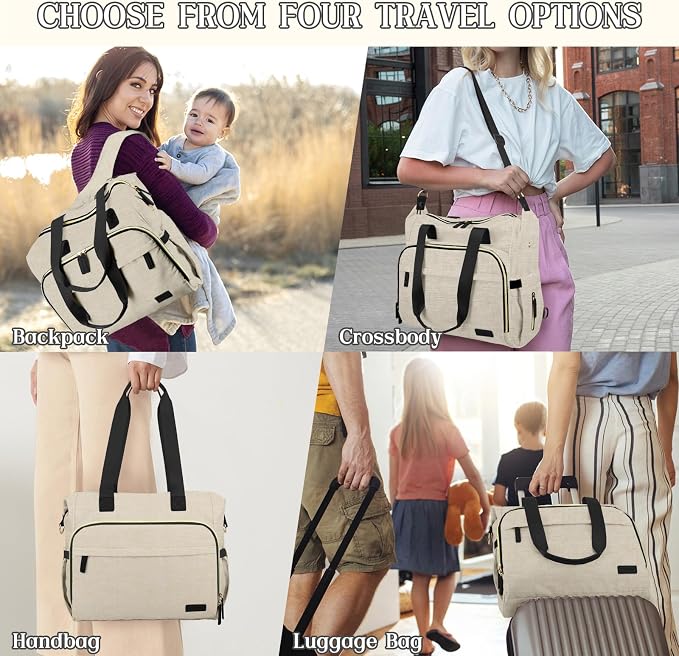 Diaper Bag Backpack Mommy Bag Large Capacity Diaper Backpack Travel Essential Baby Diaper Bag for Mom and Dad, Black (Beige) - Image 2