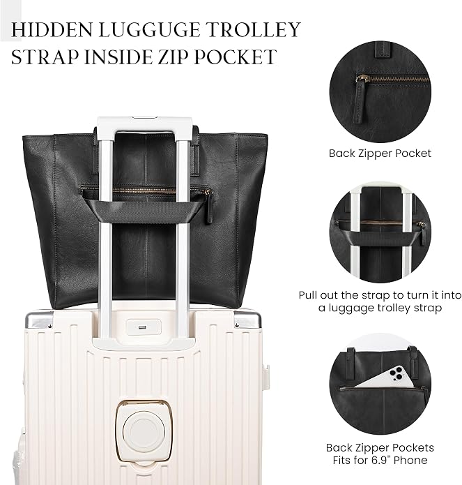 befen Vintage Genuine Leather Work Tote Bag for Women, Tote Bag with Zipper | Large Tote Bag with Zipper Leather Purse and Handbags with Compartment, Vintage Genuine Leather Work Tote Bag for Women - Image 3