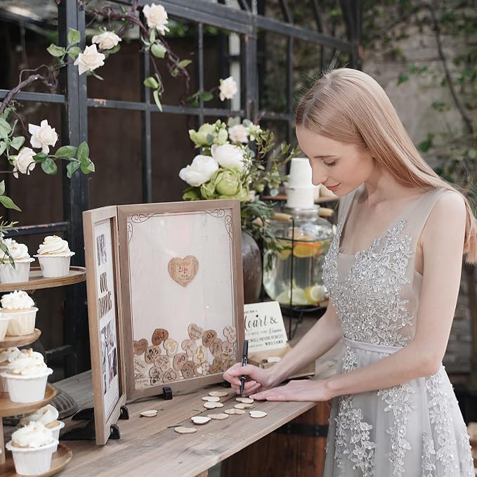 Y&K Homish Guest Book for Wedding Alternative Rustic Wedding Decorations for Reception Wedding Signs Guest Book with Pen Disply Wedding Picture Frame - Image 4