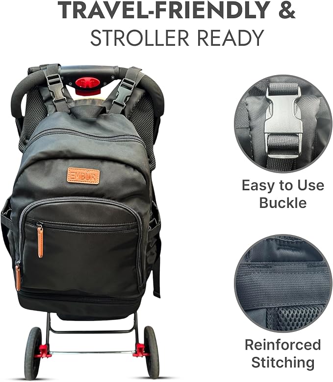 EMBUR Diaper Bag Backpack with Detachable Insulated Cooler – Waterproof, Lightweight Baby Bag with Multi-Compartments, Stroller Straps, Changing Pad, Large Capacity, Ice Packs Included - Image 7