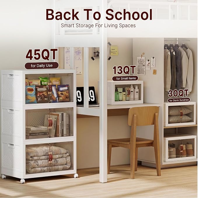 Stackable Storage Bins with Lids, 600QT Lockable Storage Cabinet | Folding Storage Box with Doors and Wheels, Collapsible Plastic Drawers for Home, Garage, Office - Image 7