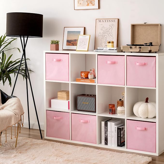 GRANNY SAYS 13x13 Cube Storage, Pink Storage Cube Organizer Bins, 6-Pack | Collapsible Storage Boxes with Thickened Base Plate, Sturdy Handles, Decorative Baskets for Shelves, Closet - Image 3