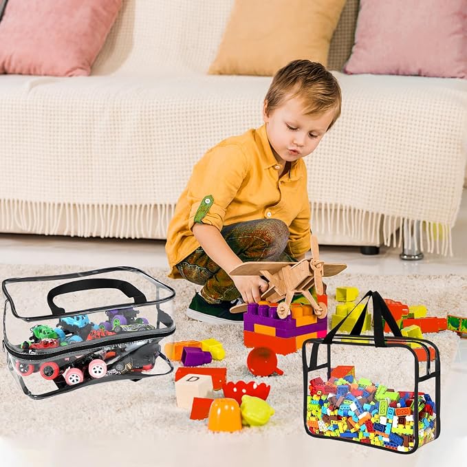 6Pcs 3Large & 3XL Toy Storage Bags with Labels Reusable Clear Toy Organizer | PVC Waterproof Transparent Organizer Bags with Zipper for Building Blocks, Puzzle, Board Games Travel Storage, Save space - Image 6