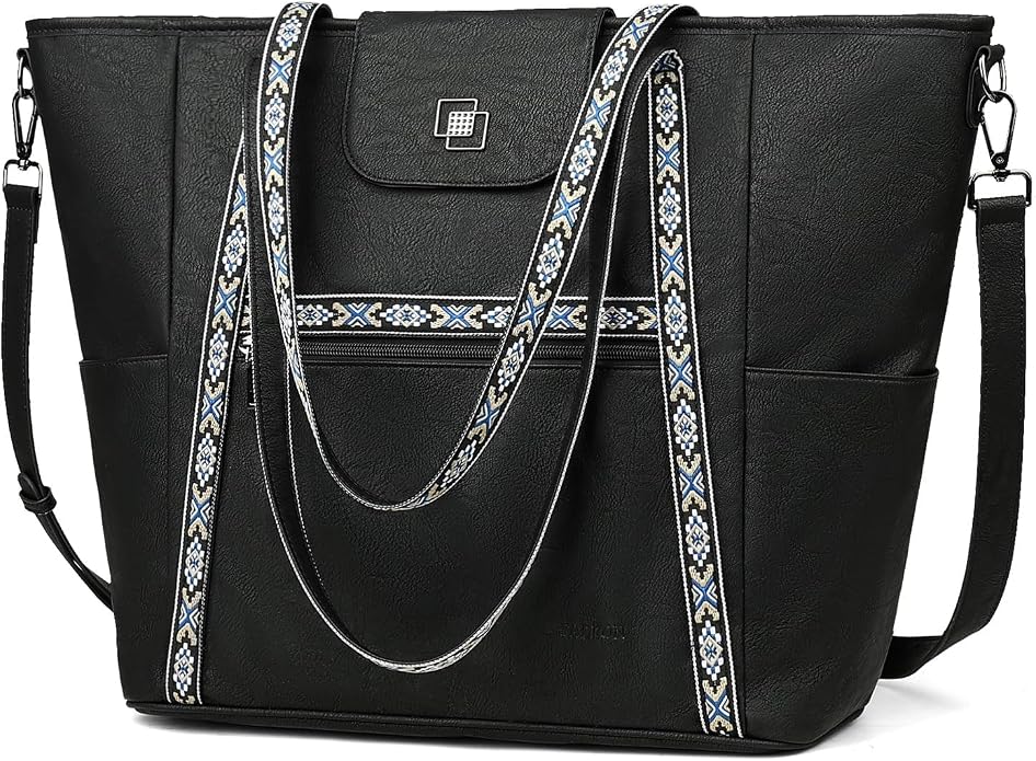 Large Laptop Tote Bag for Women Designer Leather Laptop Bag, 15.6in | Fashion Travel Backpack Purse Shoulder Handbag Fits 15.6 Laptop, Daily, Work, Business Trip, Weekend Travel, Teacher by FADEON