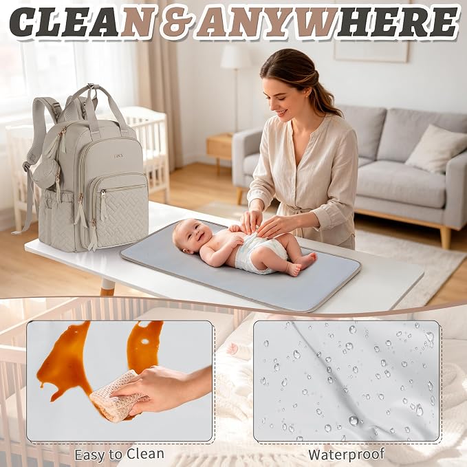 Diaper Bag Backpack, 27L Travel Quilted Baby Bags Unisex | with Changing Pad, Pacifier Bag, Stroller Straps Parents Essentials for Outdoor Trip Hospital & Daily Work, Brown - Image 4
