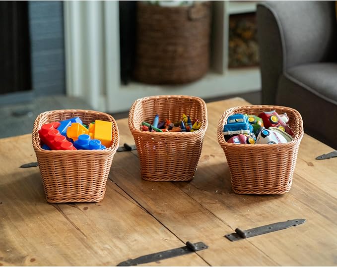 Constructive Playthings Washable Woven Wicker Storage Baskets, Set of 3 | Organization Bins for Classroom, Home Decor, or Office Use, 11" x 7" x 5" - Image 2