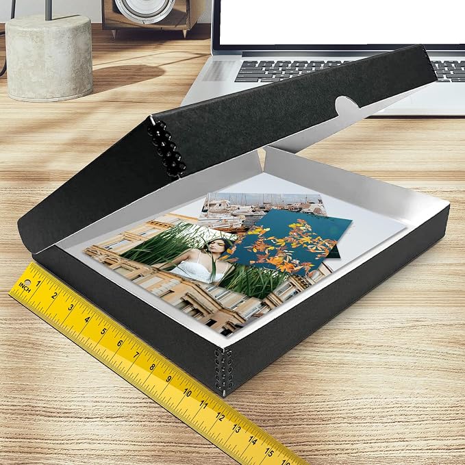 Golden State Art, Clamshell Archival Folio Storage Box 11x14 Inch, Black | Acid-Free Photo Box with Metal Edge Corner, Preserve And Store Paper Documents Cards Prints Arts and Crafts DIY Projects - Image 3