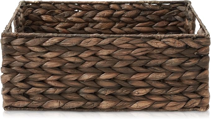 Casafield Set of 4 Water Hyacinth Pantry Baskets, 10" x 13" x 5", with Chalkboard Labels and Chalk Marker - Espresso, Woven Storage Bin Organizers for Kitchen Shelves - Image 4