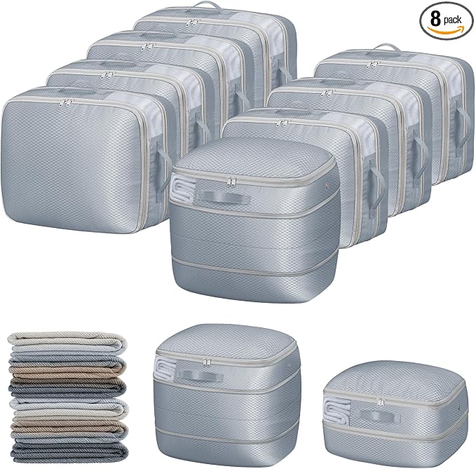 DIMJ Compression Storage Bags 8 Pack - Blanket Storage Bags with Window Zipper, Ultra Space Saving Self Compression Organizer for Puffer Jacket, Bedding, Lightweight Comforter Duvet, Sweater, Sheet by DiMJ