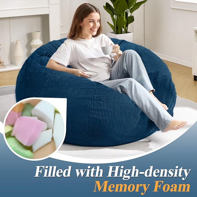 4FT Bean Bag Chair for Adults,Large Teardrop Beanbag with Filler | Beanbag Chair with Memory Foam Filled,Bean Bags with Handy Handle&Machine Washable Cover for Living Room,Bedroom-Dark Blue - Image 4
