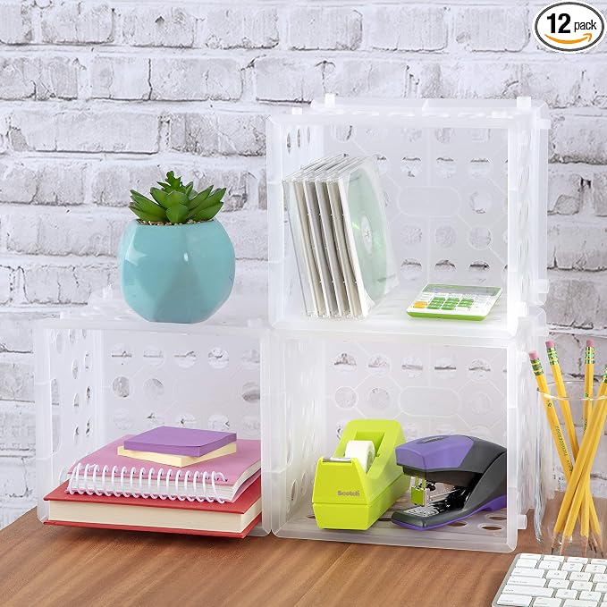 Sterilite Mini Crate, Multi-Purpose Plastic Storage Bin, Clear, 12 Pack | Small Plastic Storage Containers, Open Top Organizer Bins for Home, Garage, Office, Classroom, Dorm, Desk & Crafts by Sterilite
