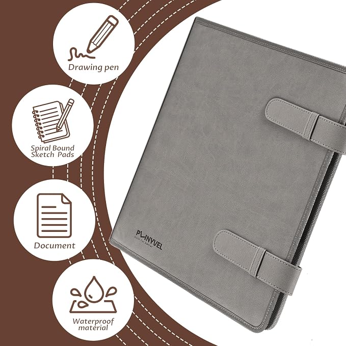 Gray Leather Sketchbook Cover 9x12, Travel Drawing Portfolio | Portable sketch kit organizer, pencil holder, Fits 9x12 Sketch Book, Spiral Pad, Compact artist storage case - Image 6