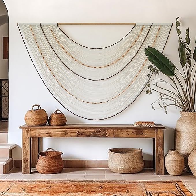 Macrame Wall Hanging Boho Wall Decor Beaded Fiber Art Handmade 57"W*35"L | Beaded Wall Art, Handmade Textile Design, for Bedroom Living Room Entryway, Easy Installation, Handcrafted Craft - Image 4