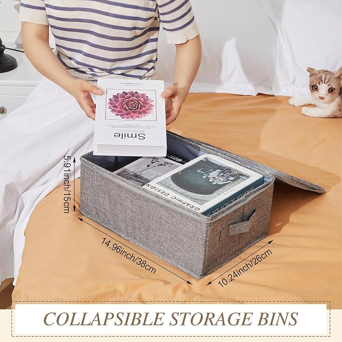 Soaoo 5 Pcs 15 x 10 x 6'' Fabric Storage Bins with Zipper Lids and Handle Rigid Collapsible Washable Wardrobe Storage Boxes Stackable Foldable Closet Organizer Containers Cubes (Gray) - Image 2