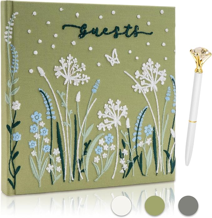 Embroidered Wedding Guest Book—The Perfect Polaroid Guest Book for Wedding Receptions, Birthdays, Baby Showers, and Special Events with 3 Photo Corner Stickers+ 3 DIY pens+1 Diamond Pen by Gatyko