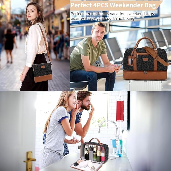 4PCS Weekender Bags for Women Large Overnight Weekend Travel Duffel Bags | Travel Bag Carry-on Tote Hospital Bag with Shoe Compartment Crossbody Toiletry Bag for Travel Business Gym Water Resistant - Image 2