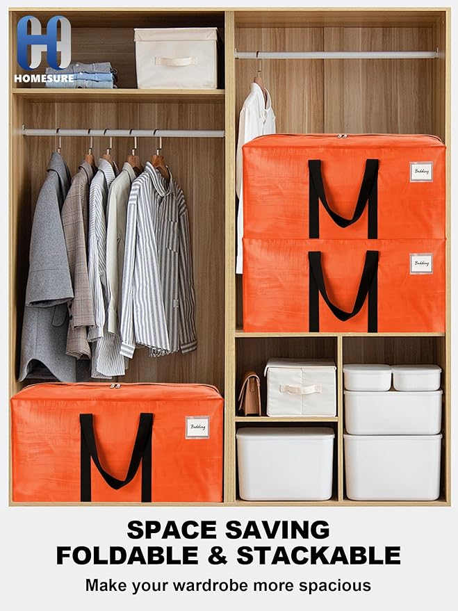 HOMESURE Supports 200lbs Heavy Duty Moving Bags - Strong Zipper & Wrap-Around Handles - Water-Resistant Storage Totes, Durable Alternative to Moving Boxes - 8 Pack - Orange - Image 6
