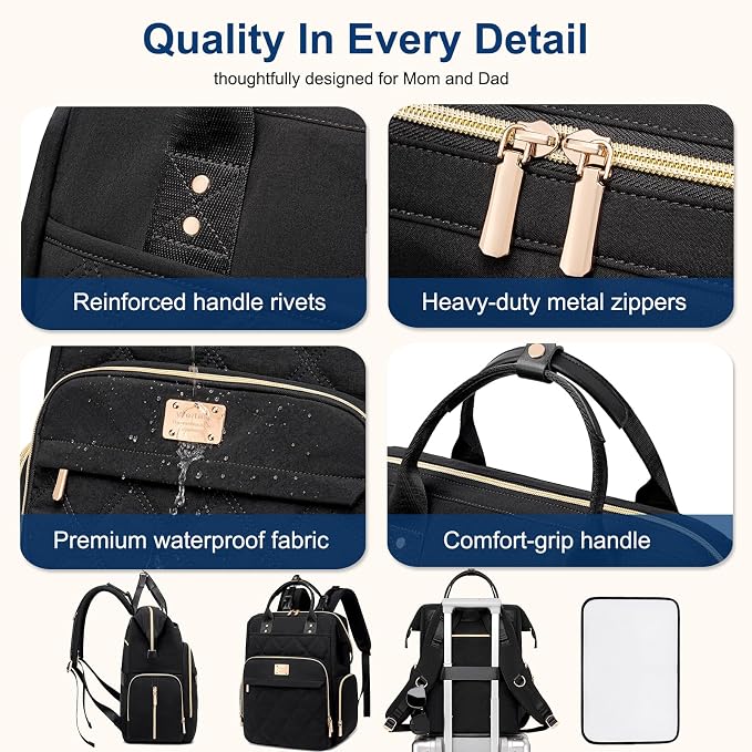 Diaper Bag Backpack Travel Diaper Backpack, Large Baby Diaper Bag with Changing Pad Baby Bag for Boys Girls, Insulated Pockets, Waterproof Baby Backpack for Mom & Maternity (Black) - Image 6