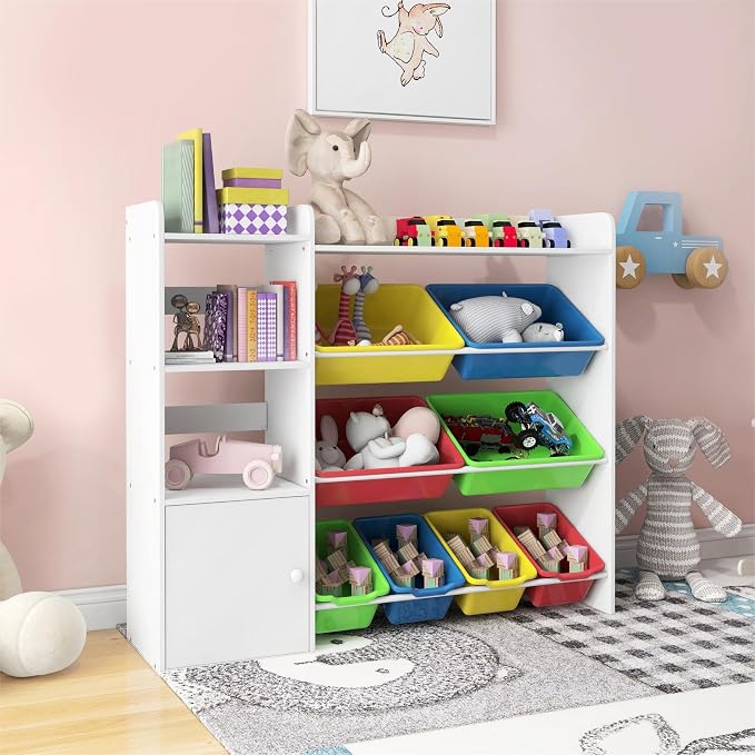 Xilingol Kids Toy Storage Organizer, 4-Tier Toy Organizers W/8 Removable Storage Bins, Kid Bookshelf and Toy Storage for Study Room, Bedroom, Kids Room, Classroom, Nursery - Image 2