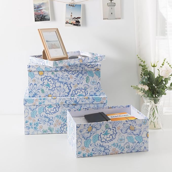 Soul & Lane - Sky Meadow Decorative Storage Boxes with Lids, Set of 3 | Floral Paperboard Nesting Containers for Keepsakes, Memories and Photos, Large Gift Set Boxes for Presents and Decor - Image 7
