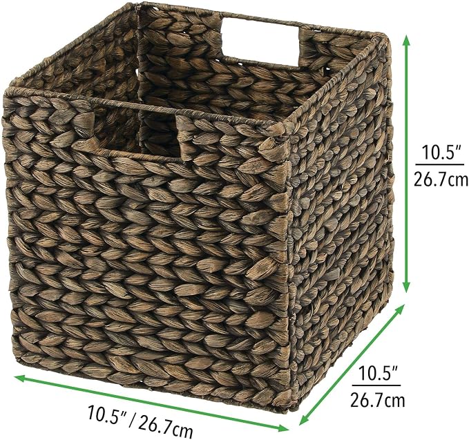 mDesign Natural Woven Hyacinth Cube Organizer Basket with Handles, Storage for Bathroom, Laundry Room Shelf or Nursery - Perfect for Cubby Storage Units - Hold Blankets and Books - 2 Pack, Black Wash - Image 6