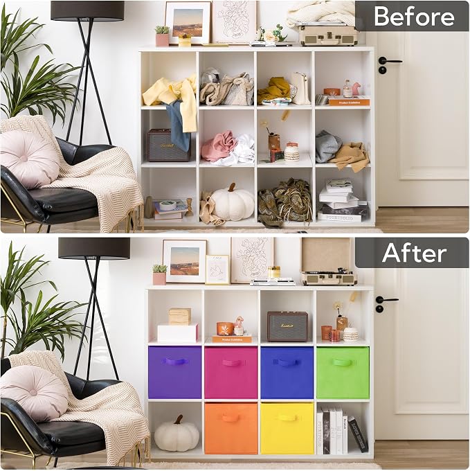 GRANNY SAYS 13x13 Storage Cubes, Cube Storage Organizers, Rainbow, 6-Pack | Collapsible Storage Boxes with Thickened Base Plate, Sturdy Handles, Decorative Baskets for Shelves, Closet - Image 8