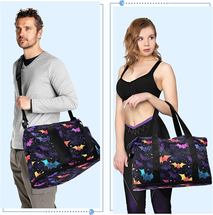 Travel Duffel Tote Bag Gothic Skull Bat Sports Duffel Bag with Wet Pocket Weekender Overnight Bag for Women Men Gym Bag, Carry On Bag Hospital Bag for Labor and Delivery - Image 4
