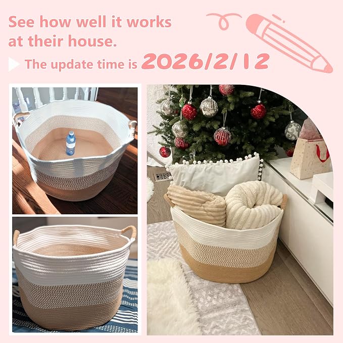 Artfeel 40L Large Cotton Rope Basket, Decorative Woven Blanket Storage for Living Room, Boho Toy Storage & Toy Box for Kids, Versatile Laundry Basket & Nursery Hamper for Blankets(Pink) - Image 7