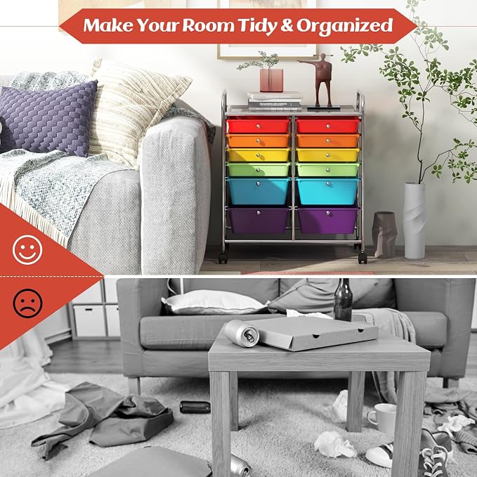 12 Drawer Rolling Storage Cart, Craft Cart Organizer on Wheels w/Metal Frame, Large Capacity & Smooth Drawer, Rolling Cart w/Drawers for Classroom, Office - Image 7
