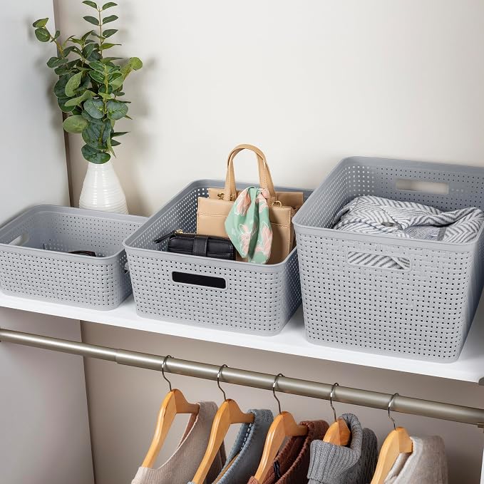 Sterilite 8 Pack Plastic Storage Bin Organization Containers, Small Baskets, Cement - Image 6