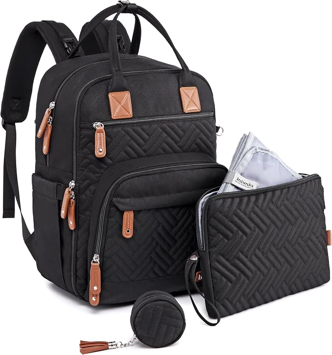 iniuniu Baby Diaper Bag Backpack, 4 in 1 kit Large Capacity Travel Backpack | Waterproof Backpack for Moms Dads,Travel Backpack with Pouch,Washable Changing Pad, Baby Essentials by iniuniu