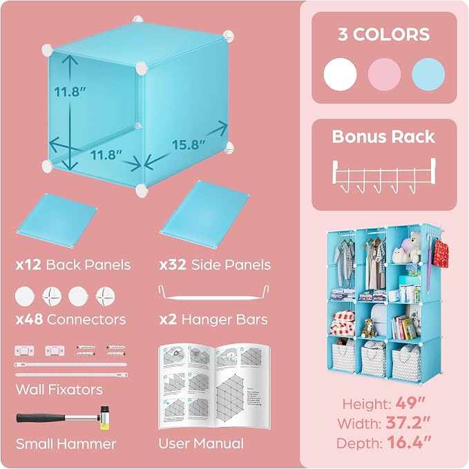 Baby Closet Organizer for Nursery - Durable Baby Wardrobe Armoire for Closet - Customizable Dresser Shelves - Waterproof Shelf Clothes Organizer w/Wall Fixation (Blue) - Image 6