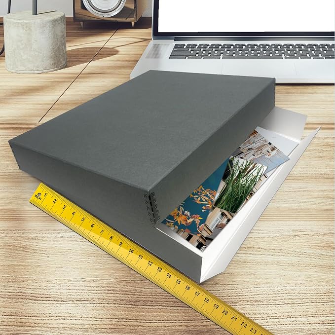 Golden State Art, Drop Front Archival Storage Box, Gray, 16.75x20.75x3 Inch | Acid-Free Museum Box with Metal Edge Corner, for Storing Artwork Photos Documents Prints Arts And Crafts - Image 4