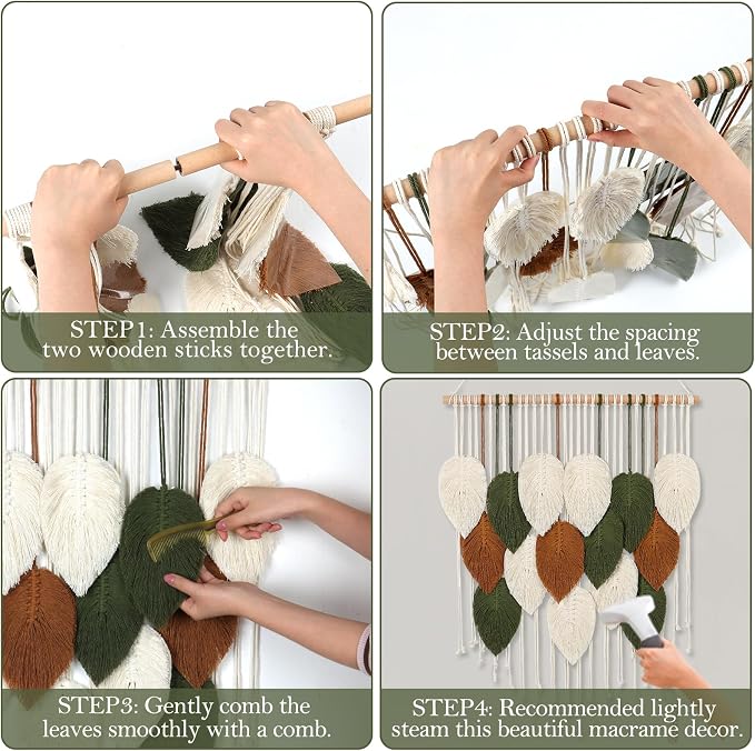 Macrame Wall Hanging Boho Woven Tapestry Chic Home Decor Modern Wall Art | KHOYIME Bohemian Handmade Leaf Feather Decorations for Apartment Dorm Living Room Bedroom Nursery Backdrop 23.6" W X 29.5" L - Image 7