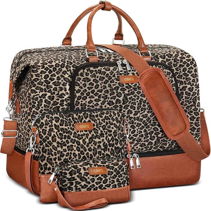 TIBES Travel Weekender Bag for Women, Overnight Bag with Shoe Compartment | 3PCS Large Travel Duffel Bag for Gym, Travel, Hospital, Business Trip, Carry On Tote, Wet & Dry Separation, Water Resistant by TIBES