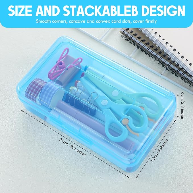 Fainne 24 Pack Clear Plastic Pencil Box,Light Pink, Light Blue,Mint Green | Stackable Organizer for School Supplies, Large Case for Crayons Markers, Snap-lid Keeps Stationery Secure, Bulk Set - Image 2