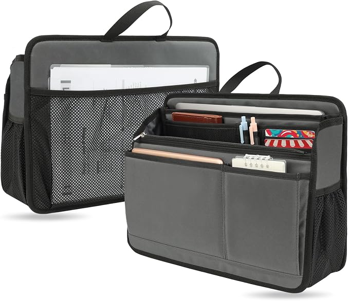 Large Rugged Organizer Insert for Briefcase Tote Shoulder Messenger Bag-20 Pockets,Padded Water-repellent Nylon-Gray by DELTAMANN