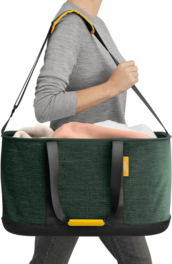 Joseph Joseph Hold-All Collapsible 45L/11.89 Gallon Outdoor Washing Laundry Basket with Shoulder Strap, Durable Fabric, Waterproof Base (Dark Green) - Image 2