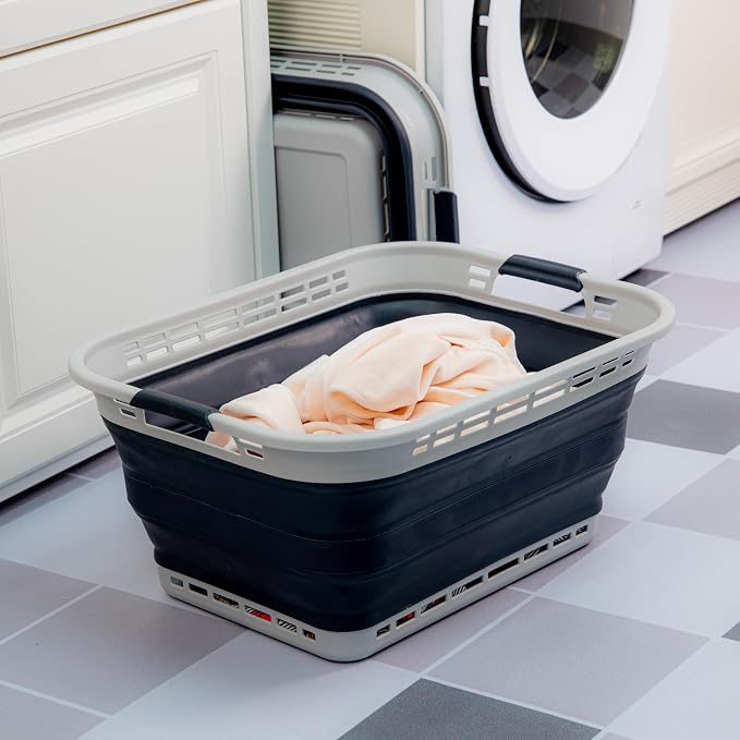 SAMMART 42L (11 gallons) Collapsible Plastic Laundry Basket - Portable Pop Up Storage Container/Organizer - Portable Hamper - Space Saving Easy Storage (Grey/Slate Grey (Set of 2)) - Image 7