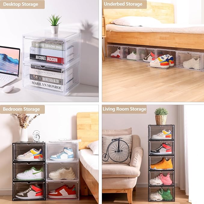 Attelite Large Shoe Boxes 8 Pack Drop Side Shoe Storage Container Stackable | Clear Shoe Box for Sneakers, Tool-free Assembly, Thicken & Sturdy Plastic, Magnetic Door, Fit up to Men's Size 12 - Image 5