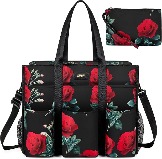 IBFUN Utility Tote Bag with 24 Pockets, Large Teacher Travel Tote for Women | Large Work Tote Bag 2pcs with Zipper for Travel Daily School Teacher Nurse, Large Lightweight Laptop Shoulder Bag Handbag by IBFUN